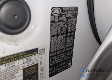 2022 Land Rover Range Rover Velar P250 R-Dynamic S from USA, damaged, VIN SALYT2EX1NA331966